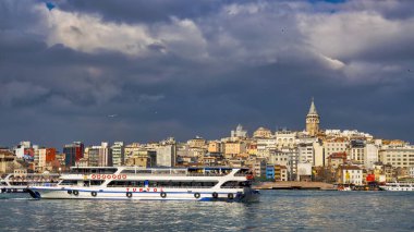 A view of the Karakoy skyline from the Bosphorus, Istanbul, Turke