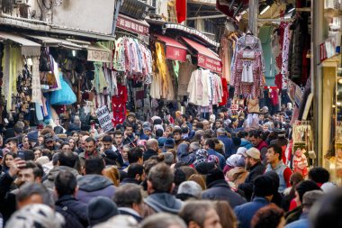 Crowded shopping street in the Fatih district of Istanbul, Turkey