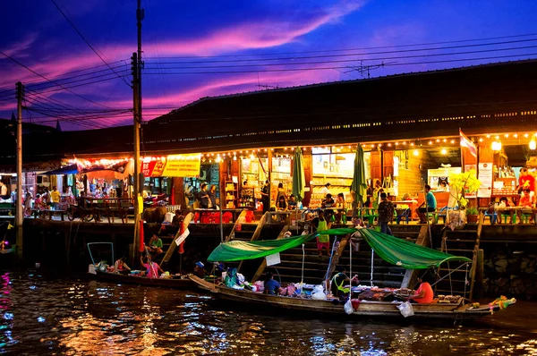 Amphawa Плаває Ринку Заході Сонця Аммхава Таїланд — стокове фото