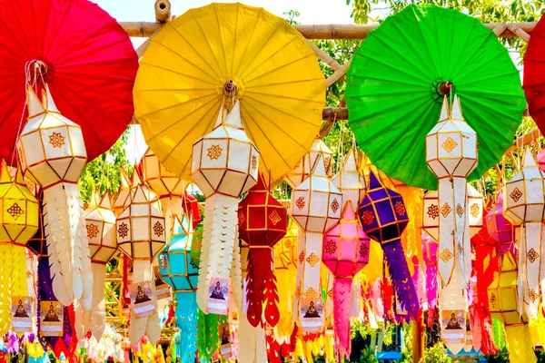 Lanternas Tradicionais Lanna Wat Phra Singh Chiang Mai Thailan — Fotografia de Stock