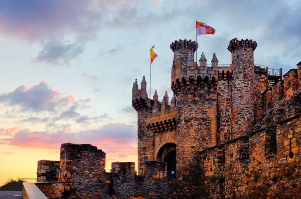 Facade Knights Templar Castle Sunset Ponferrada Castile Leon Spain — Stock Photo, Image