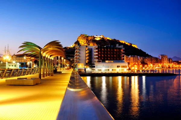 Utsikt Över Hamnen Med Slottet Santa Barbara Alicante Spanien — Stockfoto