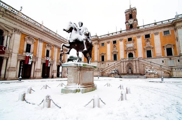 Vista Coperta Neve Piazza Del Campidoglio Roma — Foto Stock
