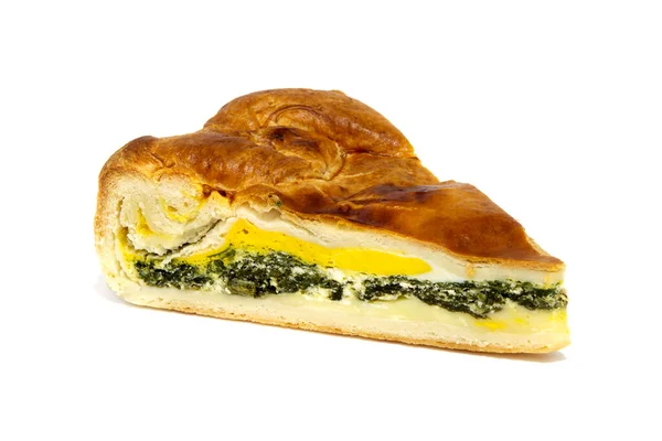 Snijd Van Torta Pasqualina Paastaart Een Witte Achtergrond — Stockfoto