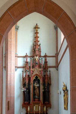 Altar with statue of St Joseph in the Nikolaikirche, Villach Austria