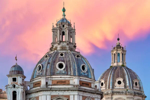 Twin Domes Maria Loreto Nome Maria Sunset Rome Italy — Stock Photo, Image