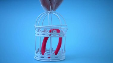 Tıbbi eldivendeki bir el, içinde omikron koronavirüs olan bir hücrenin kapısını açar. Yapay virüs yaratma kavramı. Biyolojik silahlar. Omicron türünün bulunduğu laboratuvar.