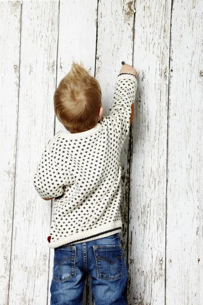 Küçük çocuk bir çit çizim