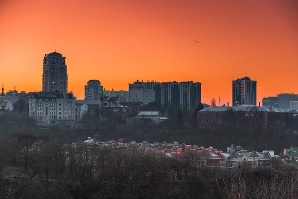 Evening city panorama, colorful cityscape view, Kyiv, Ukraine