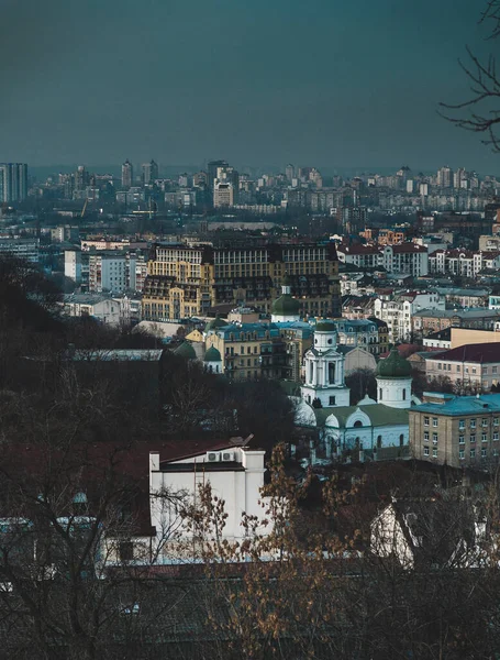 Podil Βράδυ Πανόραμα Της Πόλης Θέα Στο Αστικό Τοπίο Κίεβο — Φωτογραφία Αρχείου