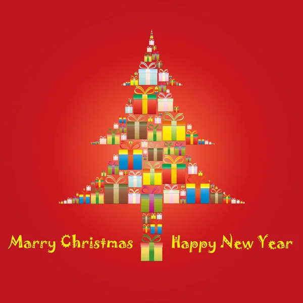 Κουτιά δώρων, το χριστουγεννιάτικο δέντρο — Διανυσματικό Αρχείο