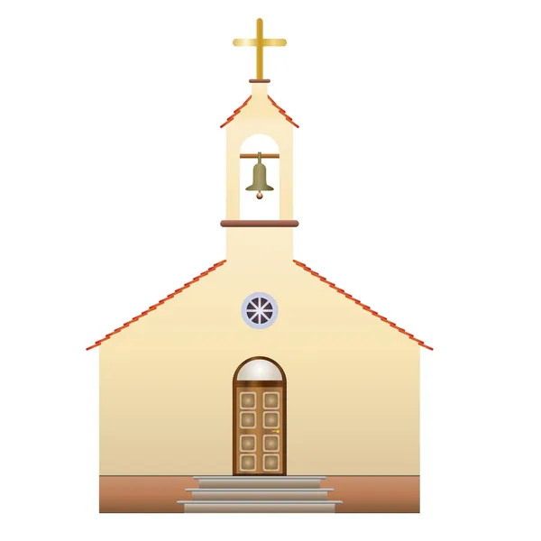 Iglesia con una cruz y una campana — Vector de stock