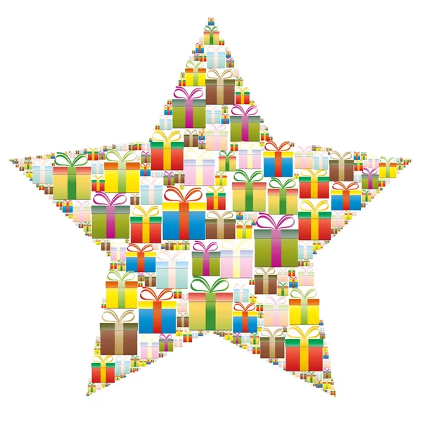 Cajas de regalo en una estrella de Navidad — Vector de stock