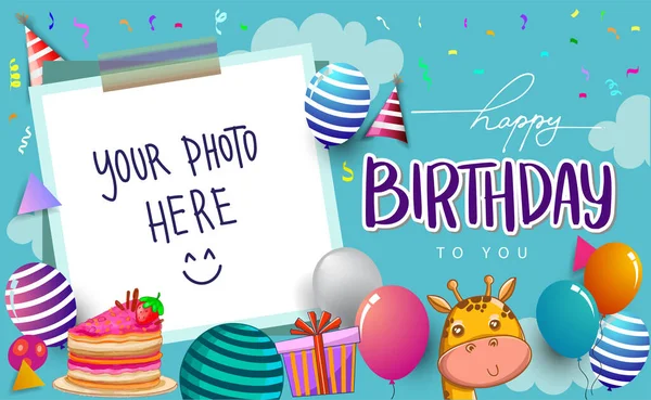 Children Birthday Invitation Greeting Card Happy Birthday Party Cute Cartoon — Vector de stock