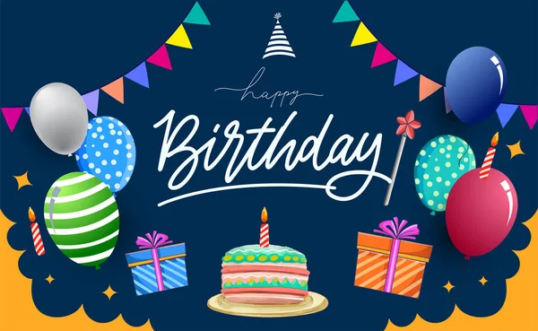 Design Vetor Tipografia Aniversário Feliz Para Cartões Cartaz Com Balão —  Vetores de Stock