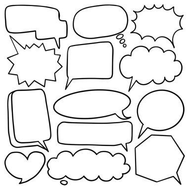 Set of cute speech bubble in doodle style isolated on white background, Vector hand drawn set speech bubble theme. Vector illustration
