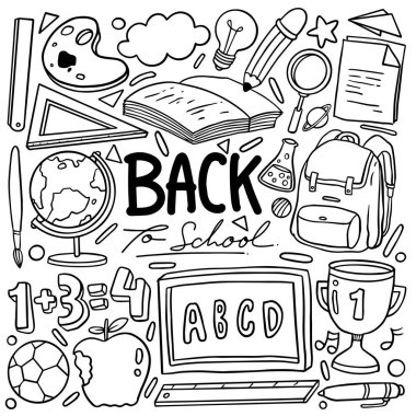Set of hand drawn back to school doodle. Vector doodle of school icons and symbols, vector illustration