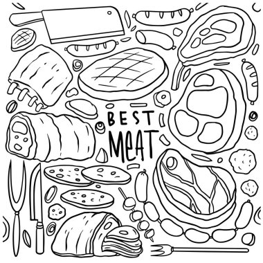 Hand Drawn set of Barbecue Day Doodle illustration, BBQ doodles isolated on white background. Vector illustration.