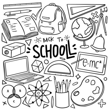 Set of hand drawn back to school doodle. Vector doodle of school icons and symbols, vector illustration
