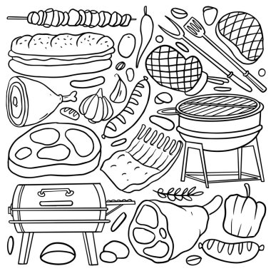 Hand Drawn set of Barbecue Day Doodle illustration, BBQ doodles isolated on white background. Vector illustration.