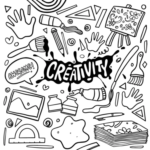 Hand Drawn Panting Creativity Doodle Style Isolated White Background Vector — Stockový vektor