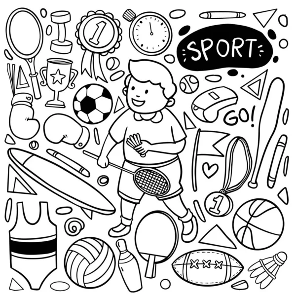 Set Van Met Hand Getekende Sport Thema Geïsoleerd Witte Achtergrond — Stockvector