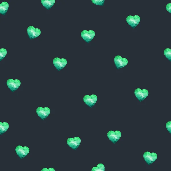 Coeur vert dans un style poly bas sur un fond sombre — Image vectorielle