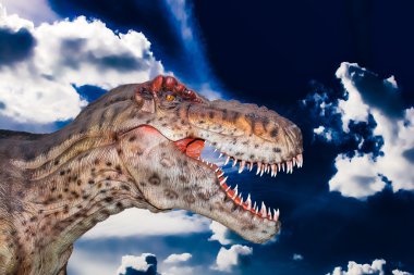Scary Dino gigantosaurus in a dark sky clipart