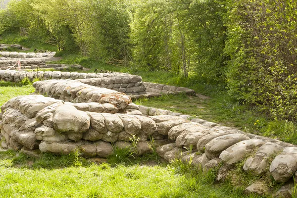 Trench world war sandbags and blue sky — Stock Photo, Image