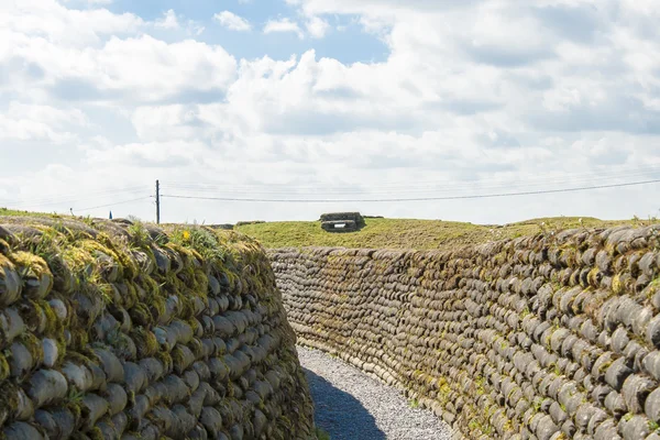 Trench world war sandbags and blue sky — Stock Photo, Image