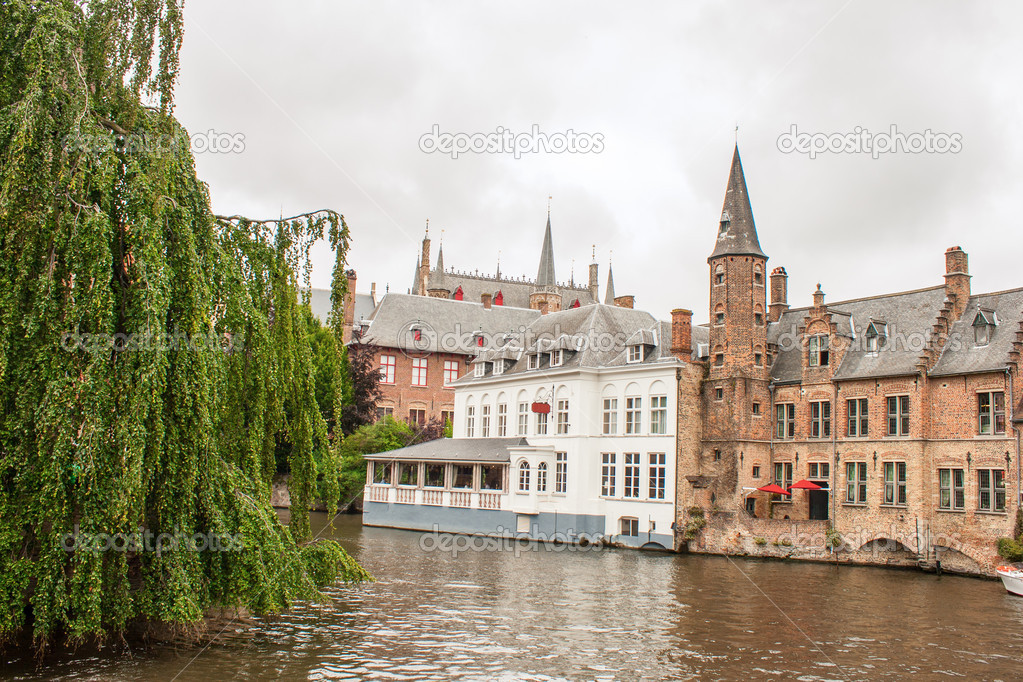 Canals and brick houses of Bruges in Belgium Flanders