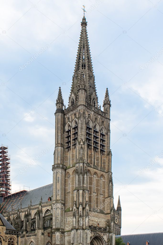 The Cathedral tower in Ypres flander Belgium