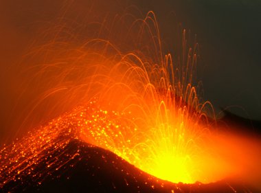 Active volcano in eruption clipart