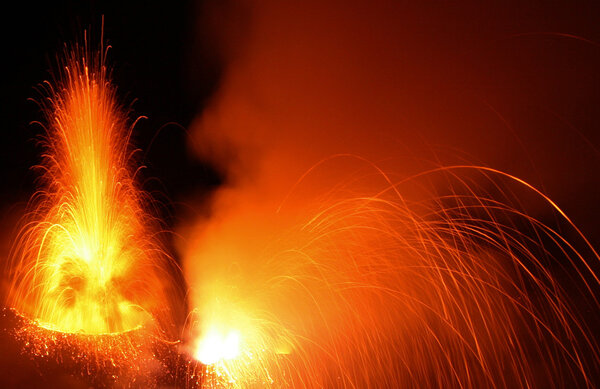 Active volcano in eruption Stromboli volcano