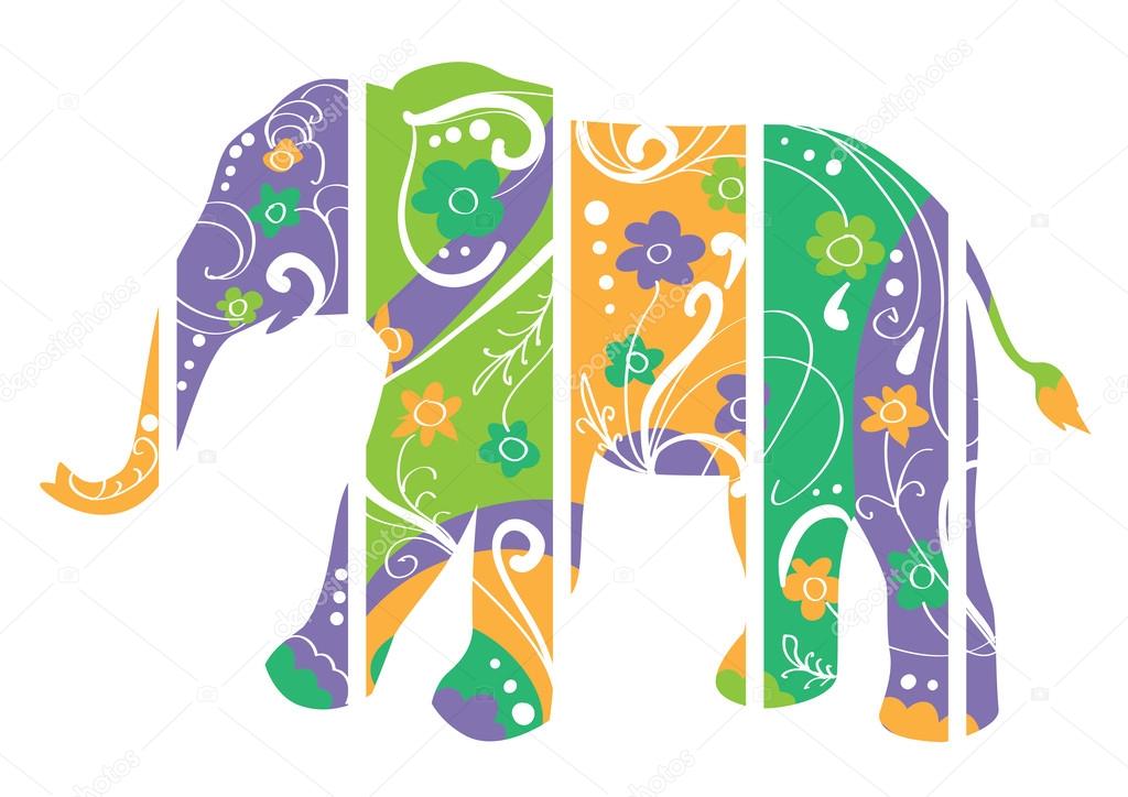 Stylized elephant with flowers