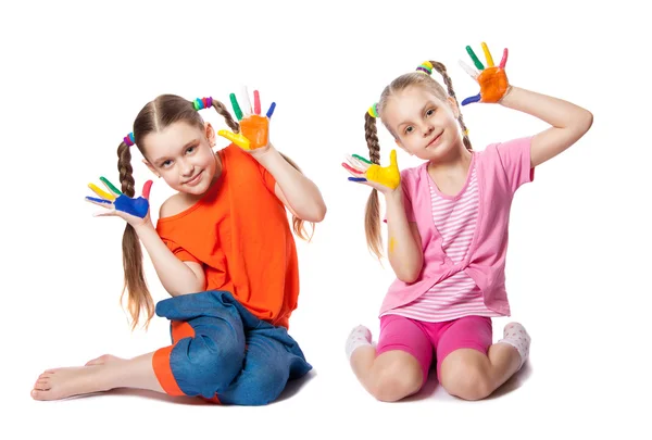 Retrato de chicas lindas jugando con pinturas —  Fotos de Stock