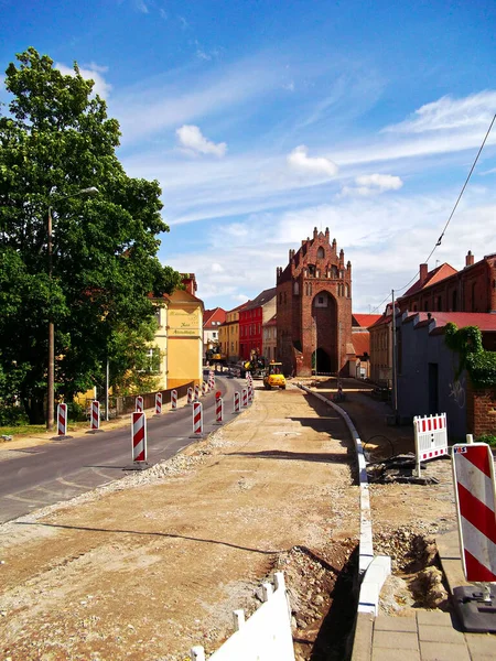 Templin Distrito Brandenburg Uckermark Alemanha Julho 2015 Construção Estradas Mhlentor — Fotografia de Stock