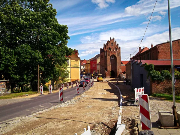 Templin Distrito Brandenburg Uckermark Alemanha Julho 2015 Construção Estradas Muehlentor — Fotografia de Stock