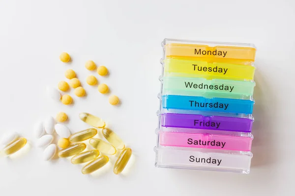 Week Medicine Dispenser Plastic Seven Day Weekly Container Different White — Foto Stock