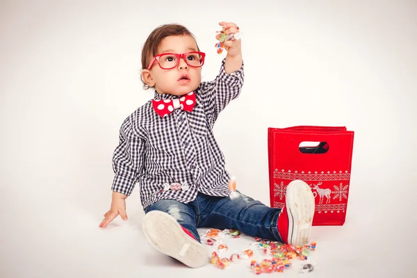 Portrait of a happy Asian boy with glasses. — Stock Photo, Image