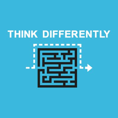 Farklı düşün. İş konsepti, labirenti alt etmek, diğer tarafı pas geçmek. Düz tasarımda vektör illüstrasyonu