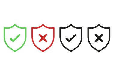 Kalkan Denetimi İşaretleri simgeleri. Düz tasarımda vektör illüstrasyonu