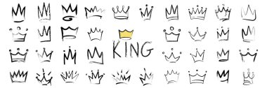 Crowns graffiti logo ikonu seti. Doodle biçim illüstrasyonu