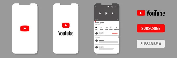 Una Maqueta Youtube Establecer Iconos Youtube Reproductor Vídeo Pantalla Plantilla — Vector de stock