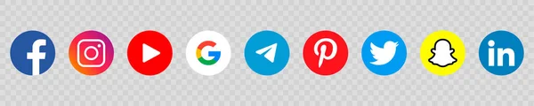 Sosyal medya simgeleri koydu. Facebook, Instagram, Youtube, Google, Telegram, Pinterest, Twitter, Snapchat, Linkedin. Vektör Editörü.
