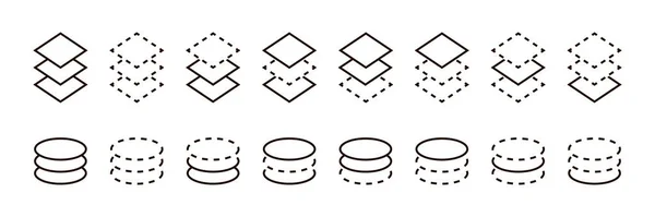 Set Van Zwarte Lijn Lagen Pictogrammen Geïsoleerd Witte Achtergrond Vectorillustratie — Stockvector