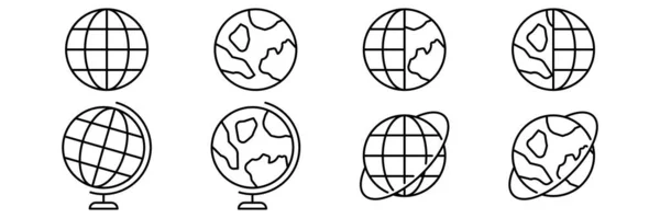 Набор Иконок Черной Линии Земного Шара Земли Векторная Иллюстрация — стоковый вектор