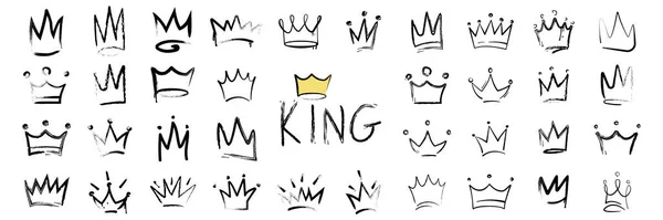 Crowns Graffiti Logo Icon Set Doodle Style Illustration — Stock Vector