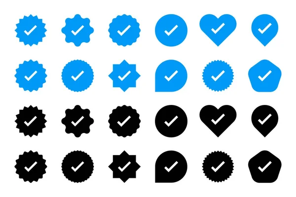 Geprüftes Abzeichen Profil Die Kontoüberprüfung Den Sozialen Medien Setzte Symbole — Stockvektor