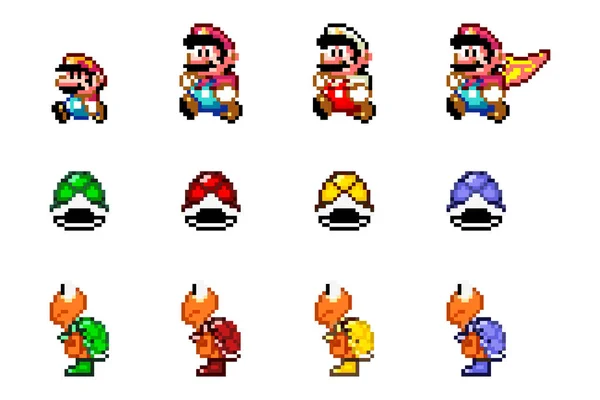 Set Super Mario Pixel Cartoon Vector Characters — Διανυσματικό Αρχείο